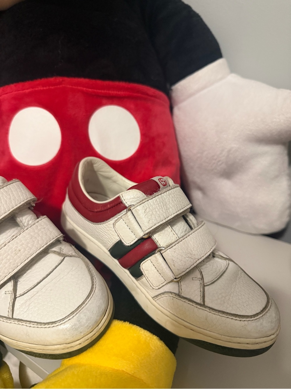 Boys White and Red Gucci Velcro Sneakers